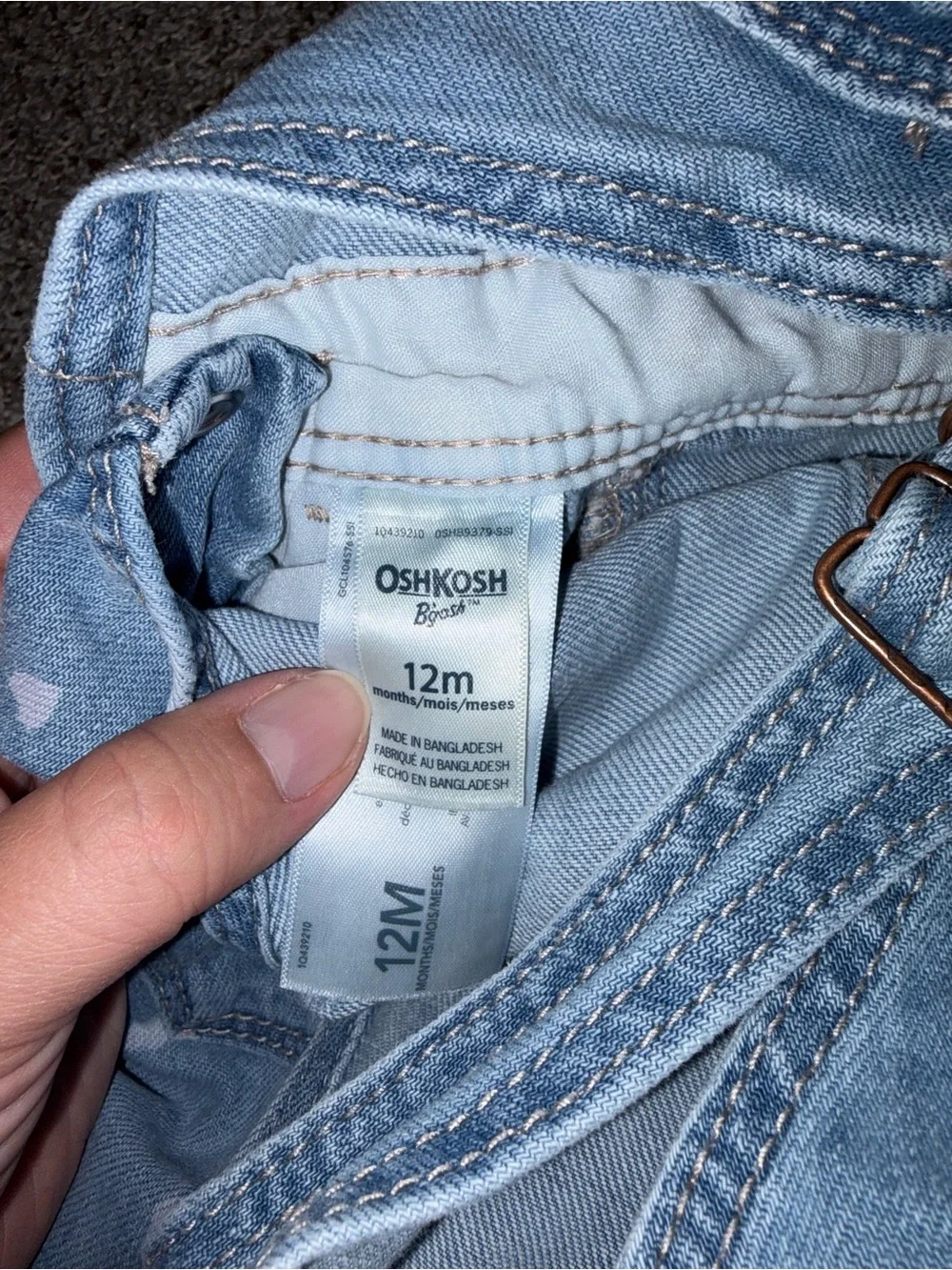 OshKosh B'gosh Light Blue Denim Overalls with Heart Pocket 12M Baby Jeans